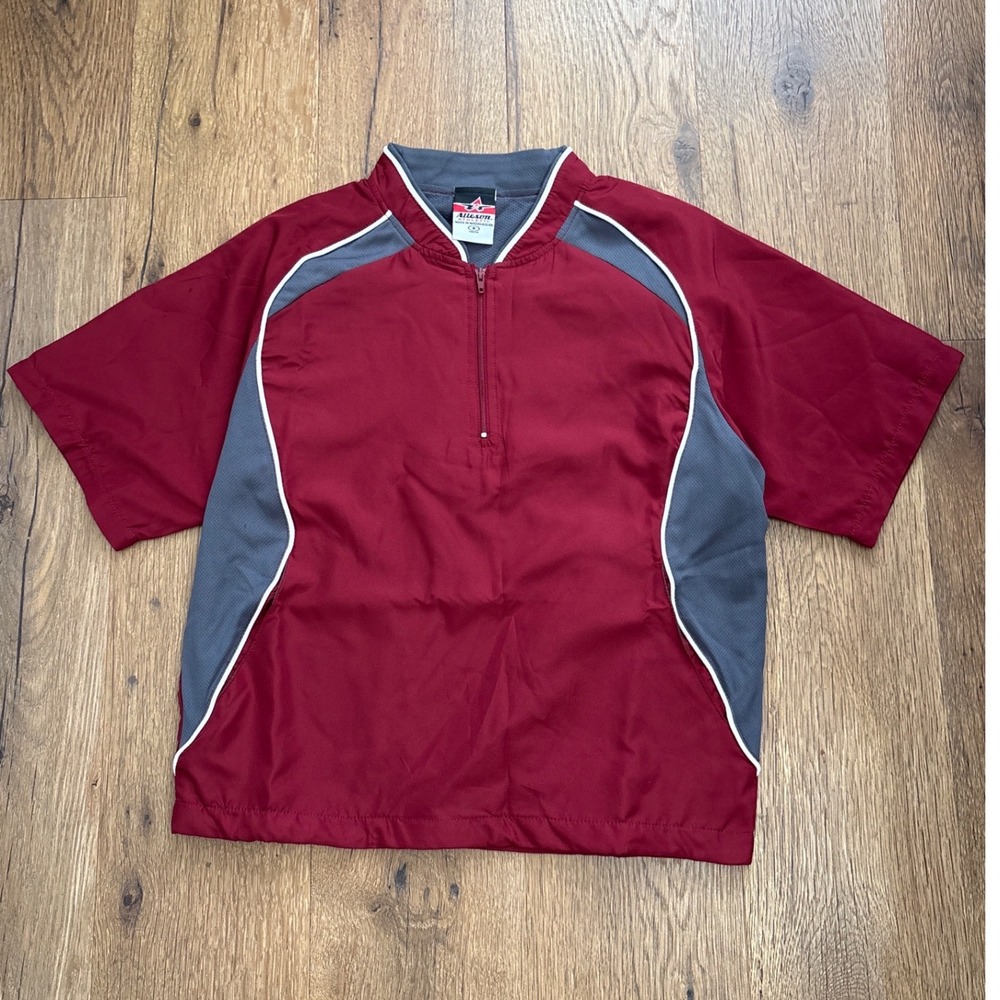 Alleson Athletic Kids Youth S Burgundy Grey Short Sleeve Quarter Zip Pullover